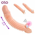 OLO Vibrating Dick Sleeve Penis Enlargement Condoms Reusable Condoms Dildo Enhancer Sleeves Sex Toys For Men Delayed Ejaculation