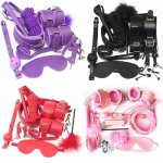 10 Pcs/set Sexy Lingerie PU Leather bdsm Bondage Set Sex Hand Cuffs Footcuff Whip Rope Blindfold Erotic Sex Toys For Couples
