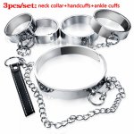 3pcs/Set Metal Neck Collar Handcuffs Ankle Cuffs BDSM Bondage Sex Toys For Woman Slave Restraints Torture Fetish Sex Tools