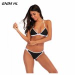 GNIM HL Sexy Bikini Woman Swimsuit 2019 New Solid Halter Swimwear Women Bikini Brazilian Female Biquini Black White Swim Suit