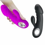 Pretty Love Dual Motors USB Waterproof Vibrating Rabbit G-spot Vibrator Vagina Clitoris Stimulation Dildo Massager W Pull Ring