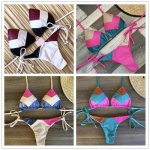 Sexy Halter Swimsuit Women Thong Micro Bikini Push Up 2019 Brazilian Bikini Tropical Plant Print Swimwear String Mini Swimsuit