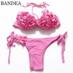 2019 New Bikinis Set Sexy Floral Solid Swimwear Pink Swimsuit Push up Bikinis Women Brazilian Biquini Maillot de bain