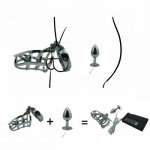 Electro shock set chastity cock cage SM bondage device CB6000 metal anal butt plug penis ring electric stimulation male sex toy
