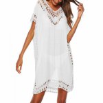 Summer Sexy Cut Out Loose Beach 2019 V Neck Hollow Out Bikini Cover Up Bathing Suit Cover Ups Beach Wear White Black