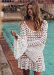 Summer Women Sexy Lace Crochet Bikini Cover Up 2019 Hollow Out Bathing Suit Cover-up Solid Color Swimwear Cover-ups Beach Dress