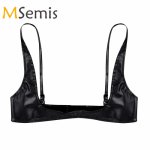 Womens Lingerie Open Crotch Bra for Sex Leather Adjustable Wire-free Open Cup Shelf Bra Exposed Breasts Hot Sexy Nipples Bra