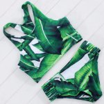Sexy Women Bikinis High Neck Bathing Suit Green Print Swimwear Brazilian Biquinis Strappy Hollow Bottom Bikini Set