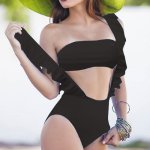 Bikini 2019 One-piece Swiming Suit Women Pure Color Tube Top Bathing Suit Ruffle High Waist Sexy swimsuit Beach Suits