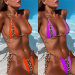 women Patchwork leopard beachwear Bikini Micro string swimsuit push up sexy bikini set swimwear