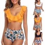 Women bikini top ruffle Vintage swimwear women 2020 Bohemian print bikini push up Summer Beach costume Ruched sexy bikini set#