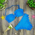 2017 Cute Scalloped Swimwear Women Swimsuit Sexy Bandeau Bikini Set Blue Biquini Padded Bathing Suits maillot de bain femme S-L