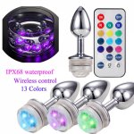 Remote Control LED Change Colour Metal Anal Plug Stainless Steel Colorful Butt Anus Booty Beads Prostate Massager Adult Sex Toy