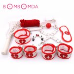 BDSM Sex Bondage Toys 9 Pcs/set For Couples Handcuffs Nipple Clamps Spanking Lash Soft Leather Plush Bodage Slave Flirt Sex Game