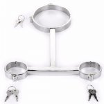 Stainless Steel T Shape Flail Slave Collar Handcuffs BDSM Bondage Hand Cuffs Collars Sex Toys For Couples Adult Games Restraints