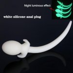 Fox, Night  Luminous White Silicone Butt Plug Tail Anal Dilator G Spot Stimulate Fox Tail Anal Plug Adult Sex Toys Prostate Massage