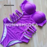 WONSHCORA 2017 New Hollow Bandage One Piece Swimsuit Black Purple Sexy Women Bikini Set Free Shipping