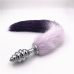 Anal Plug 3 Size to Choose Stainless Steel Anus Plugs Fox Tail Butt Plug Purple Tail Stimulator Beads Toys for Women H8-81C