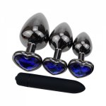 3 Size Black Metal Anal Plug Blue Heart Crystal Base Smooth Butt Beads Anus Bead Ball Plugs Dilator