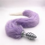 Anal Plug Thread Faux Fox Tail Butt Stopper Purple and White Tails Stainless Steel Anal Dilator Anal Sex Toy for Women H8-1-119C