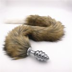 Anal Plug Tails Thread Stainless Steel Anus Bead Butt Plugs Plush Tails Anus Stopper Anal Sex Toys for Couples H8-5-141C