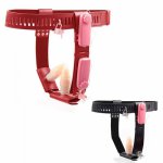 Female Chastity Belt Black Red PU Chastity Belts with 2 Removeable Vibrating Anal Plug & Vaginal Plug Sex Toys for Women G7-5-67