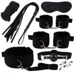 8PCS Plush Suit Whip Mask Handcuffs Bundled Binding Sexy Toy Set SM Game Kit G Spot Dildo Vibrator