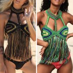 CROCHET BIKINI New Sexy Women Tassel Bikini Top Boho Beach Swimwear Crochet Fringe Bikini Bra Halter Camisoles Tank Swimsuit