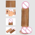 New Reusable Silicone Realistic Penis Sleeve Enlarger Extender Testicles Bigger Enhancer Condom Anal Plug Dildo Sex Toy For Men