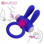 EXVOID Rabbit Penis Vibrator Ring Delay Ejacualtion Clitoris Stimulate Elastic Vibrating Cock Silicone Ring Sex Toys for Men