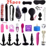 25pcs set Sex Bondage Restraint Kit Games Erotic Toy for Adult Vibrator Anal plug Toys