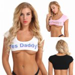 TiaoBug Hot Sexy Women Fashion Short Sleeves Stretchy Cotton Letter Printed Crop Tops Lingerie Mini T-shirt Erotic Costume