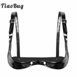 TiaoBug Women Adjustable Spaghetti Straps Open Cup Bra Tops Black Faux Leather Hot Sexy Club Bralette Crop Top Erotic Lingerie