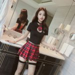 Tops+plaid Skirt Clothing Set for Student Girls School Uniform Women Sexy High School Student Role-play Costumes Bandage Vest
