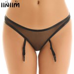 iiniim Womens Lingerie Panties Transparent See Through Sheer Open Butt Low Rise Mini Briefs Sexy Babydoll Underwear with Garters