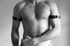 Sexy Men Harness Arm Belt Leather Lingerie Steampunk Halter Fetish BDSM Erotic Gothic Cage Costume Bondage Body Shaping Arm Ring