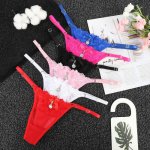 Sexy Lingerie Women Lace Panties Thongs Pearl Pendant Lace Embroidery G-String T-Back Briefs Underwear Adjustable Ladies Panties