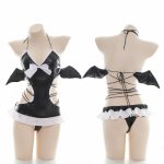 Gothic Sexy Japanese Women's Bandage Little Devil Wings Set Backless Underwear Set Pajamas lolita Cosplay Lace-up Lingerie Set