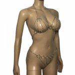 Sexy Woman Metal Chained Body Harness Open Breast Halter Bra Top with Open Crotch Thong  Bikini Lingerie Set Fetish Costume