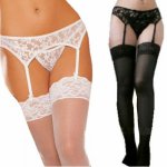 Luonalex Sexy Women Lingerie Hot Sexy Lace Porn Babydoll Erotic Lingerie Sex Underwear Costumes G-string + Stockings Black White