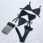 4Pcs/set Sexy Lace Open Bra+Open Crotch Sexy Panties+Garter Belt+Sexy Stockings Women Sexy Babydoll Porn Sex Lingerie Underwear