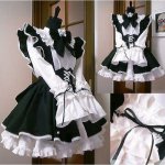 Halloween Women Men Cosplay Costume Maid Dress Apron Cafe Servnat Lolita Retro Sexy Lace Ruched Puff Sleeve Bow Bodydoll Dress