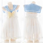 Lovely Small Fresh Young Girl Light Blue Sailor Collar Perspective Nightdress Leisure Wear Sexy Sweet Lolita Bow Uniform Dress