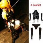 Black 4pcs/set Plus Size XXL Cosplay Anime Maid Costume Wetlook PVC Catsuit Porno Lingerie Body Sexy Hot Erotic Bodysuit Teddies