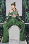 New Sexy Green Military Uniform Long Sleeves Bodysuit Nightclub Bar Outfit Women Dance Stage Wear Jumpsuit Outfit