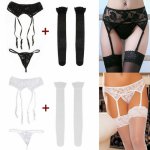 3Pcs/Set Women Sexy Lingerie Babydoll Underwear G-String+Garters Belt +Stockings Lace Ladies Exotic Sets
