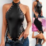 Porno Corset Sexy Leather Lingerie Women Rivet Backless Underwear Sexy Erotic Babydoll Teddy Costumes Sex Langerie Plus Size 4XL