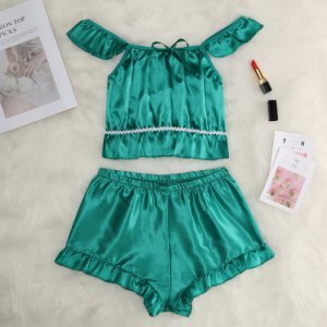 2PC Set Women Satin Lingerie Sleepwear Solid Plus Size Nightwear Tops And Shorts For Ladies Sex Porno Babydolls Langerie Mujer