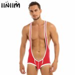 iiniim Mens Sexy Lingerie Bodystocking Wrestling Suspenders Singlet Mankini Jockstraps Bulge Pouch Boxer Underwear Bodysuit