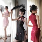 Chinese Cheongsam Dress Women Embroidery Qipao Dress See Through Mesh Babydoll Sexy Hot Erotic Party Dress